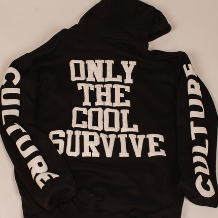 "Only The Cool Survive” Badge Hoodie Black L/S
