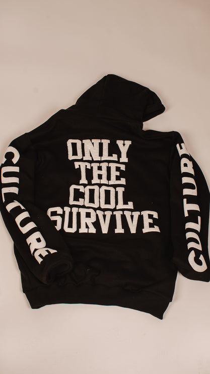 "Only The Cool Survive” Badge Hoodie Black L/S