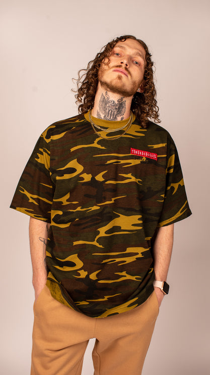 "The Cool Never Die" Badge Tee (Camo & Brown)