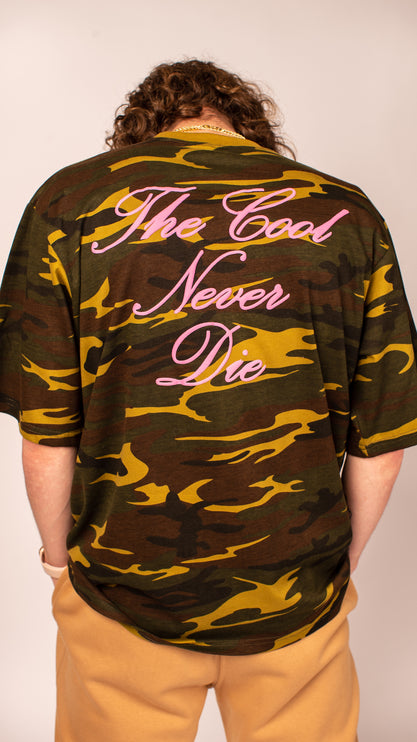 "The Cool Never Die" Badge Tee (Camo & Brown)