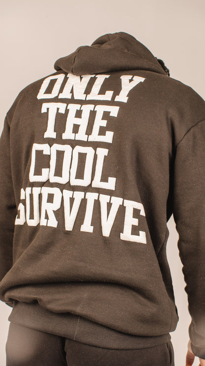 "Only The Cool Survive” Badge Hoodie Black L/S