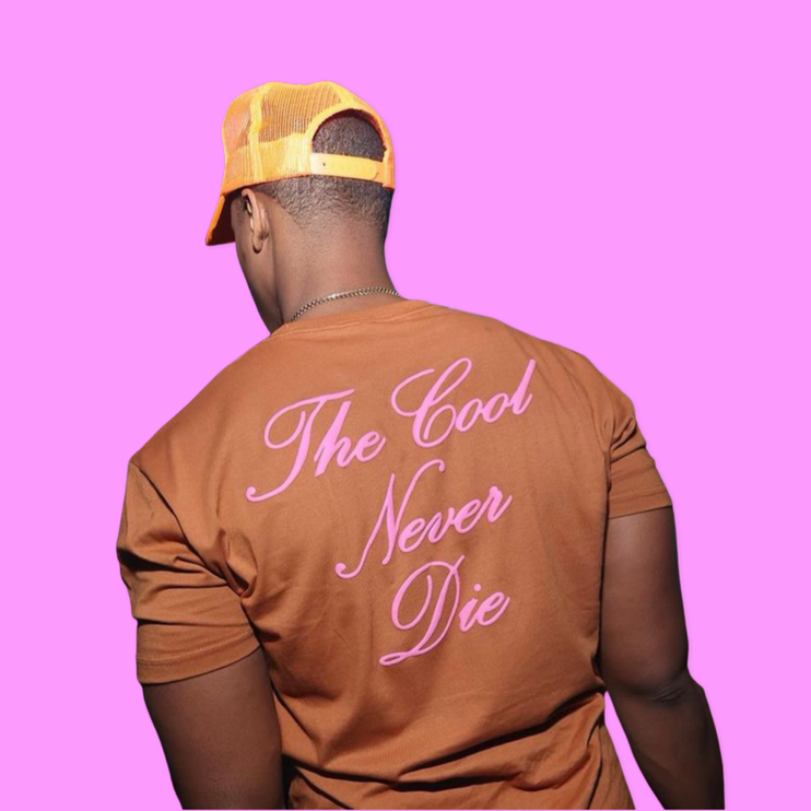 "The Cool Never Die" Badge Tee (Camo & Brown)